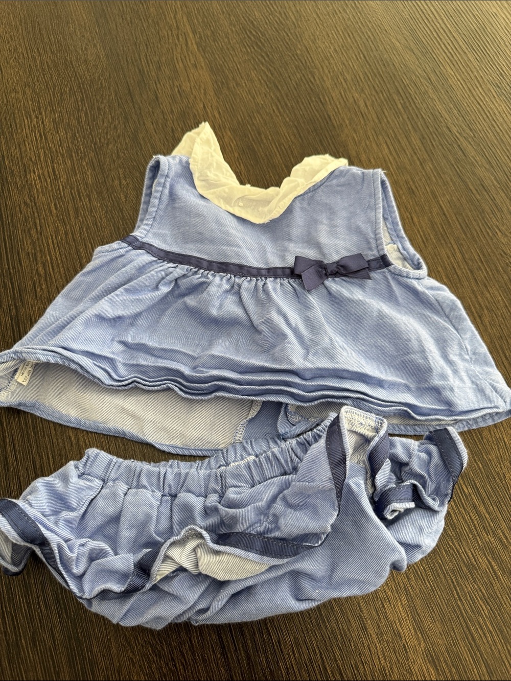 Light Blue Ruffle Diaper Cover Set with Navy Trim